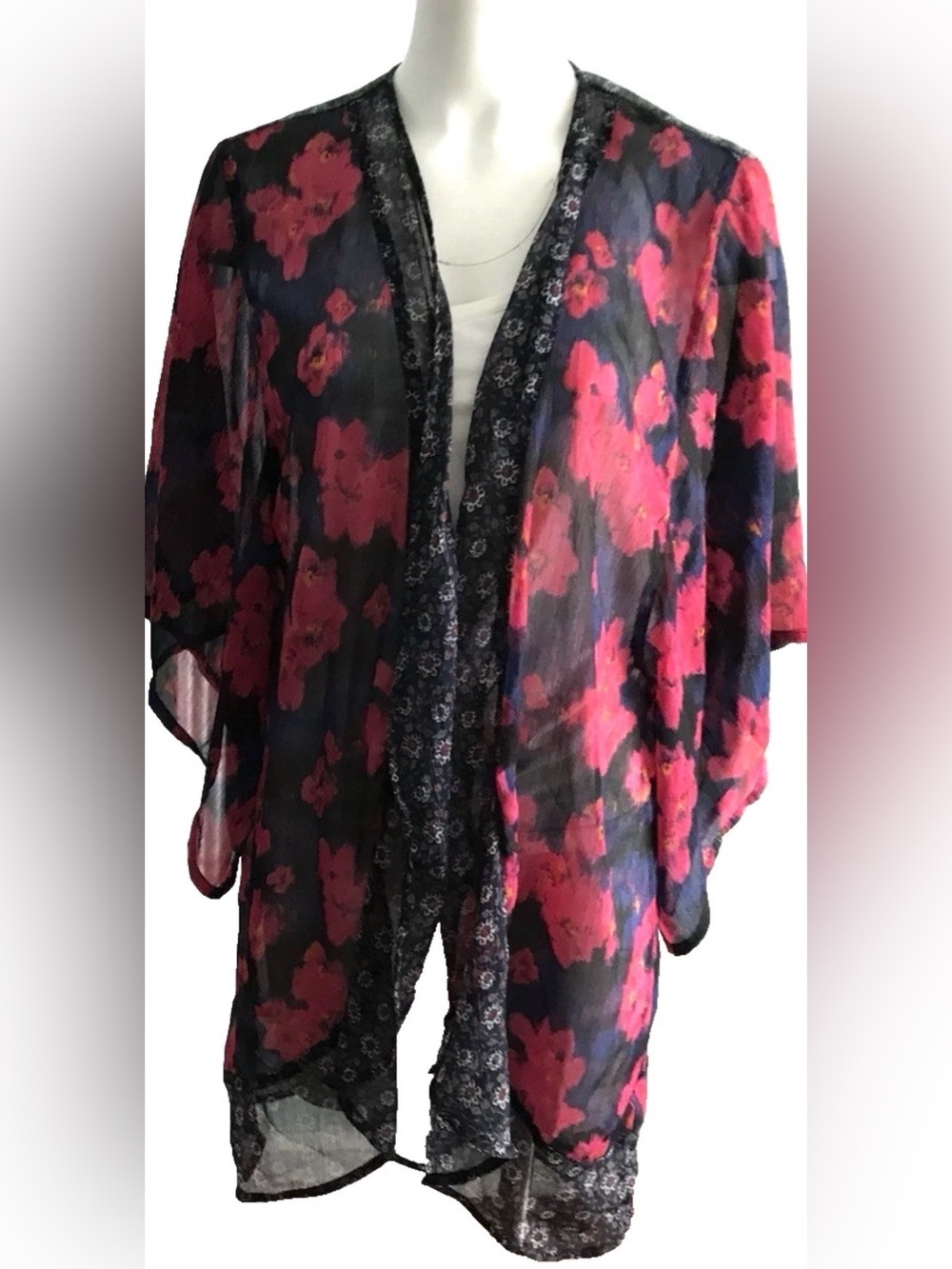 Hollister Women Floral Kimono Sleeve Sheer Open Tunic Top Blouse One Size INDIA - Picture 5 of 12